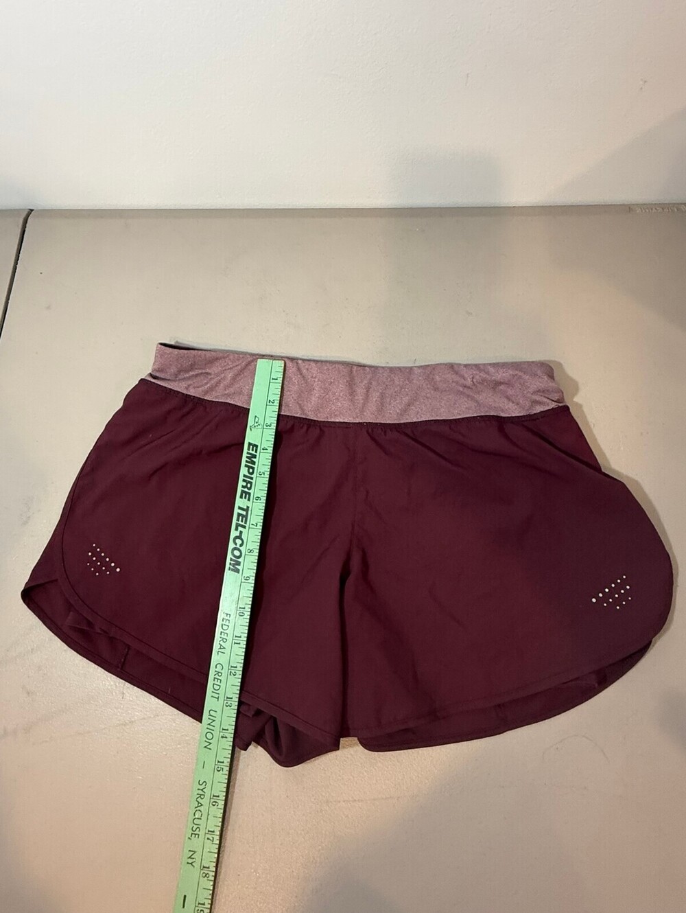 Avia Women's Burgundy Athletic Running Shorts with Pink Waistband - Picture 3 of 4